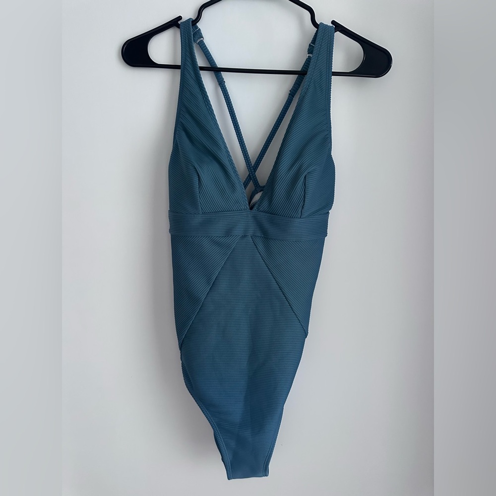 Cupshe Teal Ribbed One-Piece Swimsuit